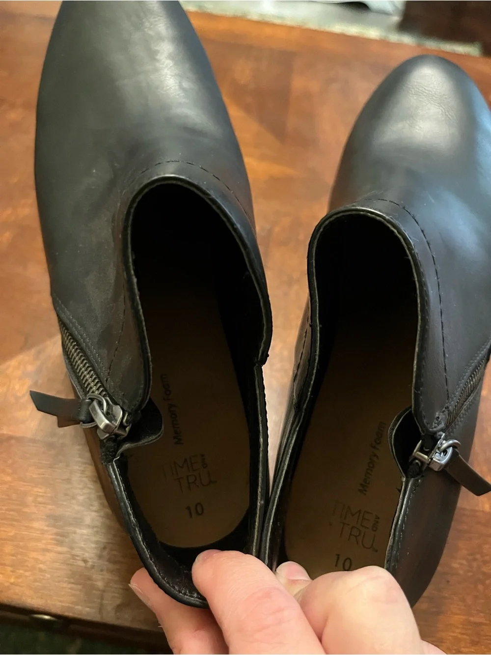Time and Tru Black Ankle Booties with Side Zip